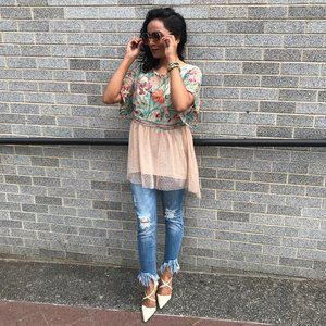 Tassels N Lace Nude Mesh Top